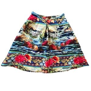Truly 4 You Womens L Multicolor Tropical Coastal Painted A-line Structured Skirt